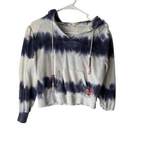 LoveShackFancy Hoodie  XS Tie Dye Pullover Patch Pocket Beaded Trim Sweater